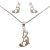 Playful dog pendant and earrings silver jewelry set