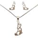 Playful dog pendant and earrings silver jewelry set