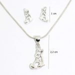 Playful dog pendant and earrings silver jewelry set