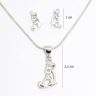Playful dog pendant and earrings silver jewelry set