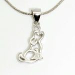 Playful dog pendant and earrings silver jewelry set