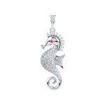 Silver pendant with seahorse and zirconia stones