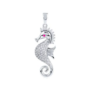 Silver pendant with seahorse and zirconia stones