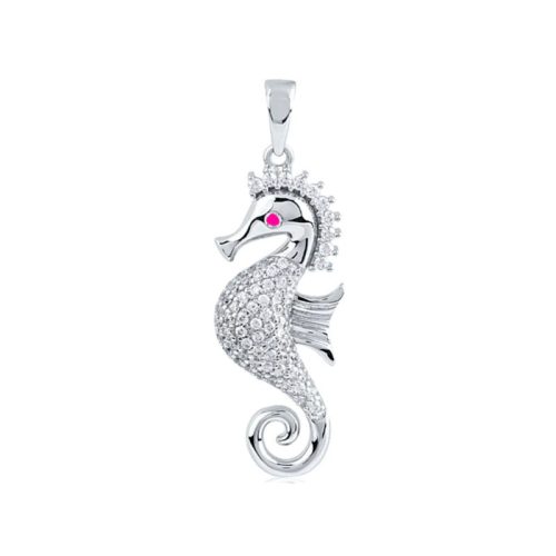 Silver pendant with seahorse and zirconia stones