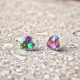 Hypoallergenic silicone heart stud earrings with AB color-changing zirconia stone