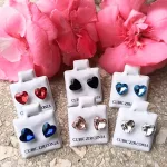 Hypoallergenic Silicone heart stud earrings with colorful zirconia stones