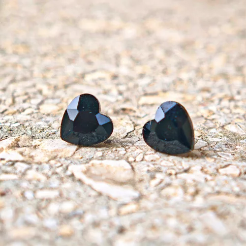 Hypoallergenic silicone heart earrings with black zirconia stone