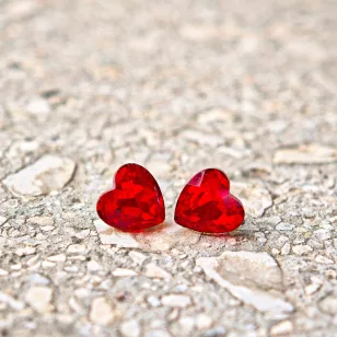   Hypoallergenic Silicone heart earrings with red zirconia stone