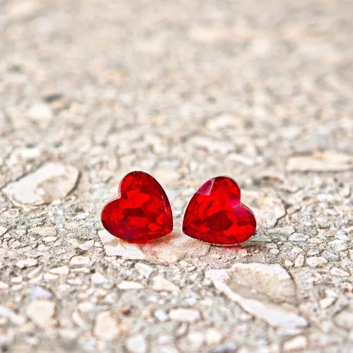 Hypoallergenic Silicone heart earrings with red zirconia stone