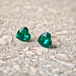 Hypoallergenic Silicone heart earrings with green zirconia stone