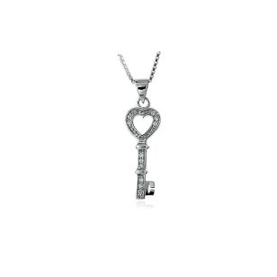 Silver heart key pendant with zirconia 
