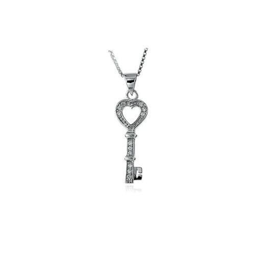 Silver heart key pendant with zirconia 