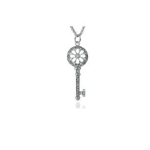 Silver key pendant with zirconia stones