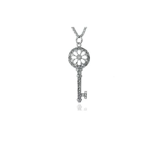 Silver key pendant with zirconia stones
