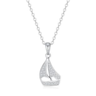 Silver sailboat pendant with zirconia stones