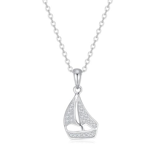 Silver sailboat pendant with zirconia stones