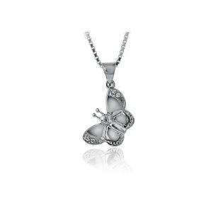 Silver butterfly pendant with zirconia stones