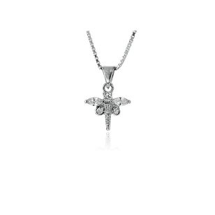 Silver dragonfly pendant with zirconia wings