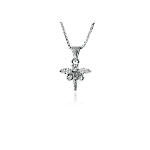 Silver dragonfly pendant with zirconia wings