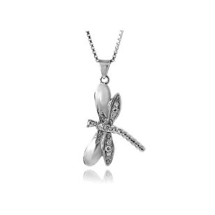 Silver dragonfly pendant with zirconia