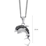 Silver dolphin pendant with black and white zirconia