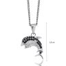 Silver dolphin pendant with black and white zirconia