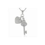 Key and heart silver pendant with zirconia