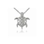 Silver turtle pendant with zirconia