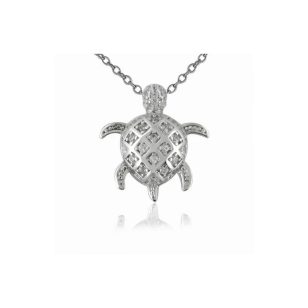 Silver turtle pendant with zirconia