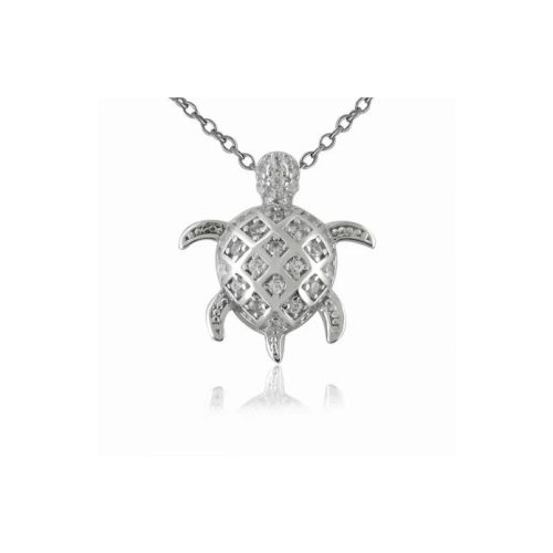 Silver turtle pendant with zirconia
