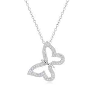 Silver butterfly pendant with zirconia