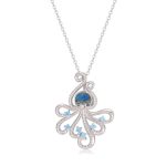 Silver pendant with blue octopus