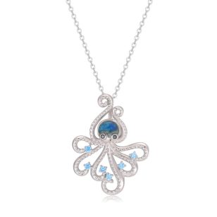 Silver pendant with blue octopus
