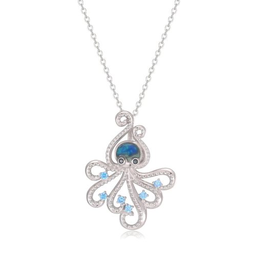 Silver pendant with blue octopus