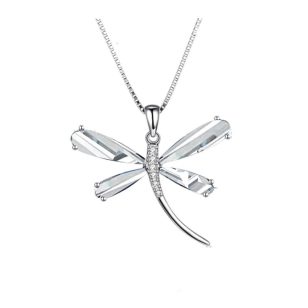 Silver dragonfly pendant with large zirconia