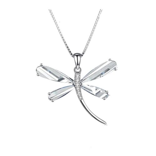 Silver dragonfly pendant with large zirconia