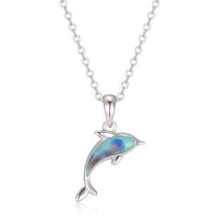 Silver dolphin pendant with blue enamel
