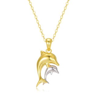Gold-plated silver dolphin pendant pair