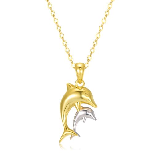 Gold-plated silver dolphin pendant pair