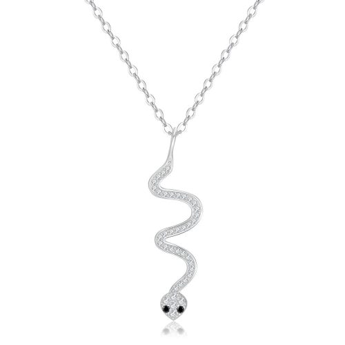 Silver snake pendant with zirconia