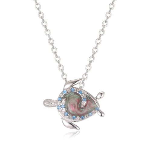 Silver turtle pendant with enamel
