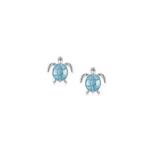 Silver earrings with blue stone turtle