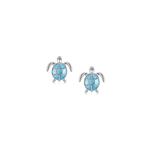 Silver earrings with blue stone turtle