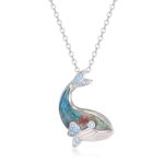 Silver whale pendant with blue zirconia