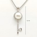 Key and heart silver pendant with zirconia and pearls