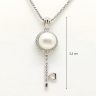 Key and heart silver pendant with zirconia and pearls