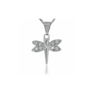 Silver dragonfly pendant with zirconia stones