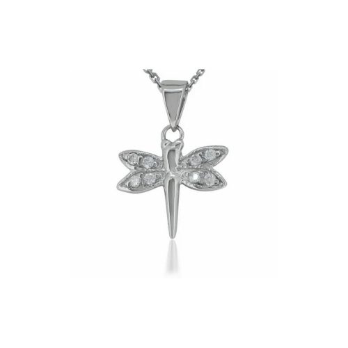 Silver dragonfly pendant with zirconia stones