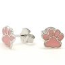 Silver paw earrings with pink enamel