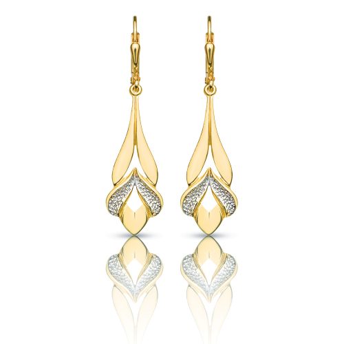 Long drop / dangle gold earrings with an open tulip